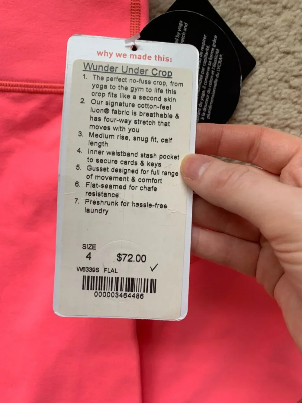 Lululemon Wunder Under Crop Leggings, Flash, size 4 NWT